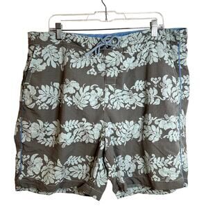 Tommy Bahama Swim Trunks Mens Size XL Blue Gray Floral Resort Hawaii Hibiscus